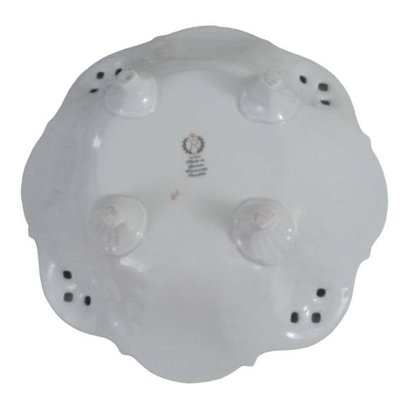 Reichenbach Bone China Bowl Footed 11" White Floral Gold Trim Germany GDR VTG - Picture 3 of 9